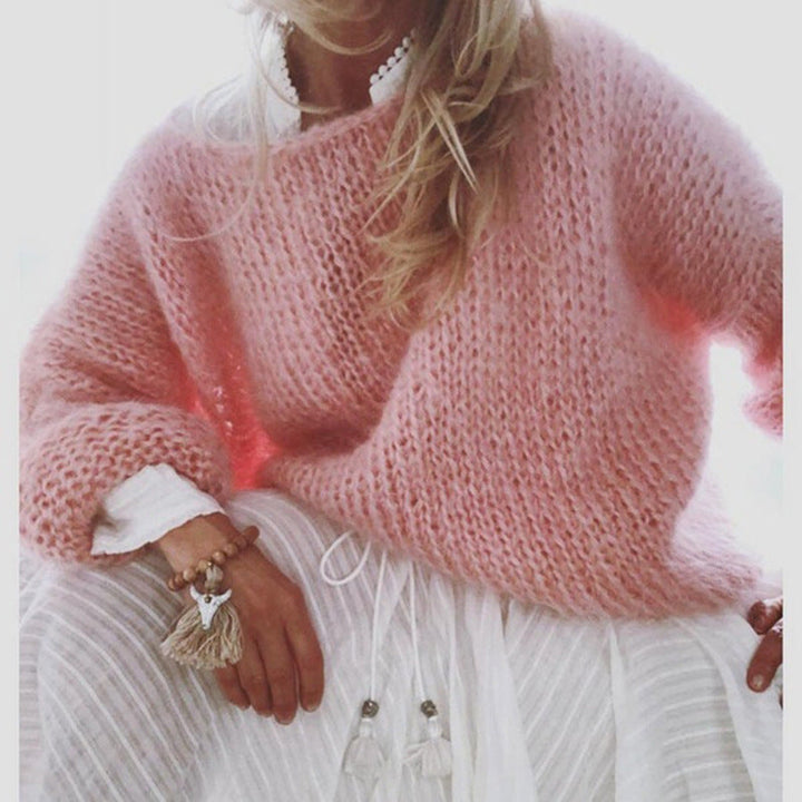 Maglione donna con scollo a barca in maglia morbida rosa