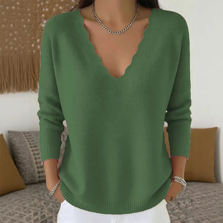 Maglione donna con scollo a V smerlato verde