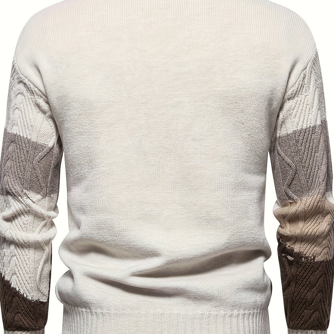 Maglione Uomo Girocollo a Trecce con Blocchi di Colore in beige, vista piatta