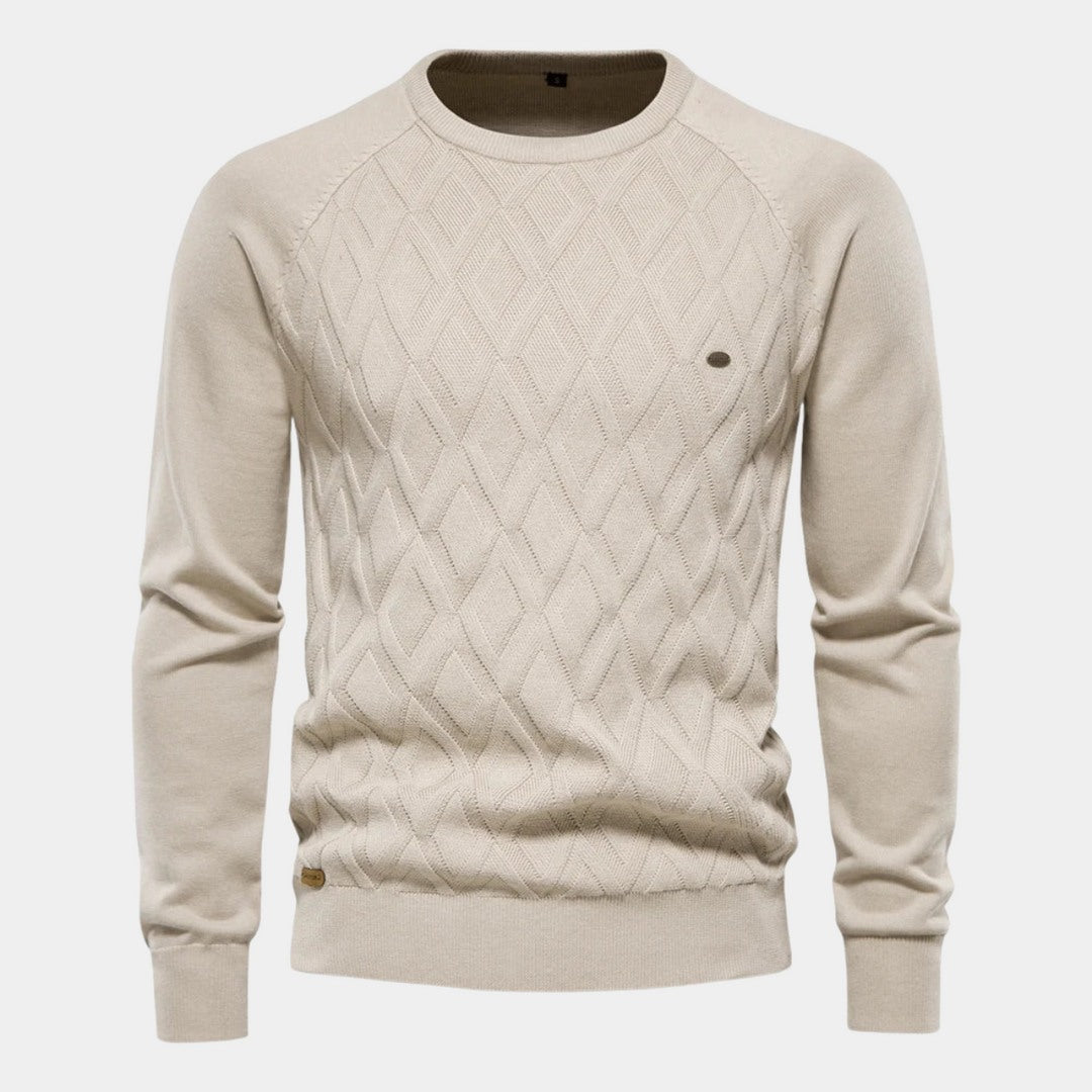 Maglione Uomo Girocollo con Motivo a Rombi in beige