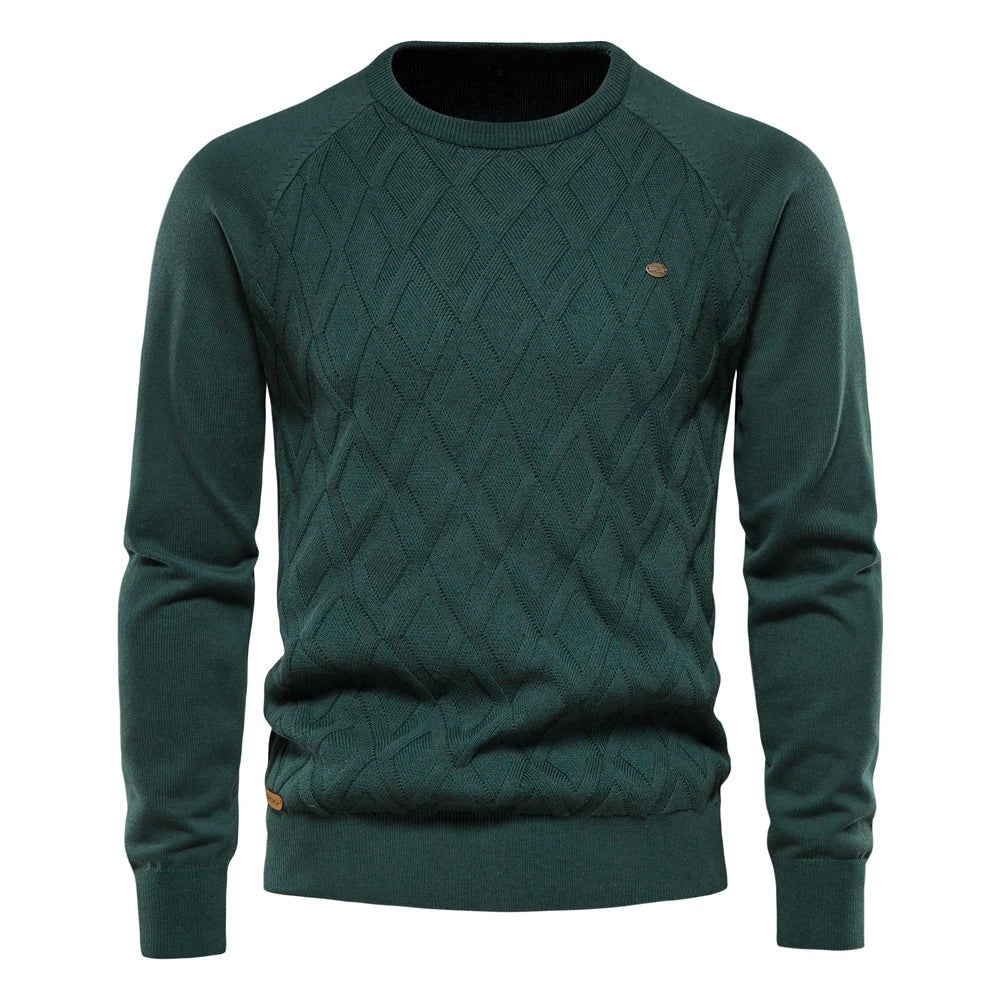 Maglione Uomo Girocollo con Motivo a Rombi in verde scuro