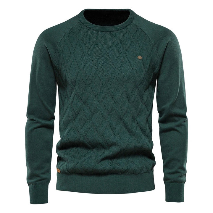 Maglione Uomo Girocollo con Motivo a Rombi in verde scuro