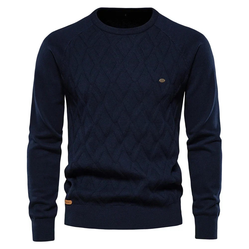 Maglione Uomo Girocollo con Motivo a Rombi in blu navy