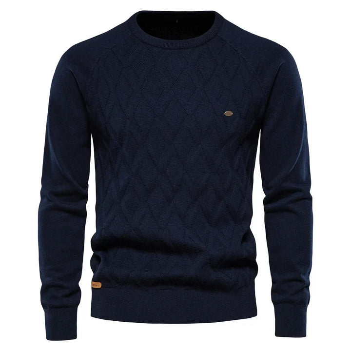 Maglione Uomo Girocollo con Motivo a Rombi in blu navy