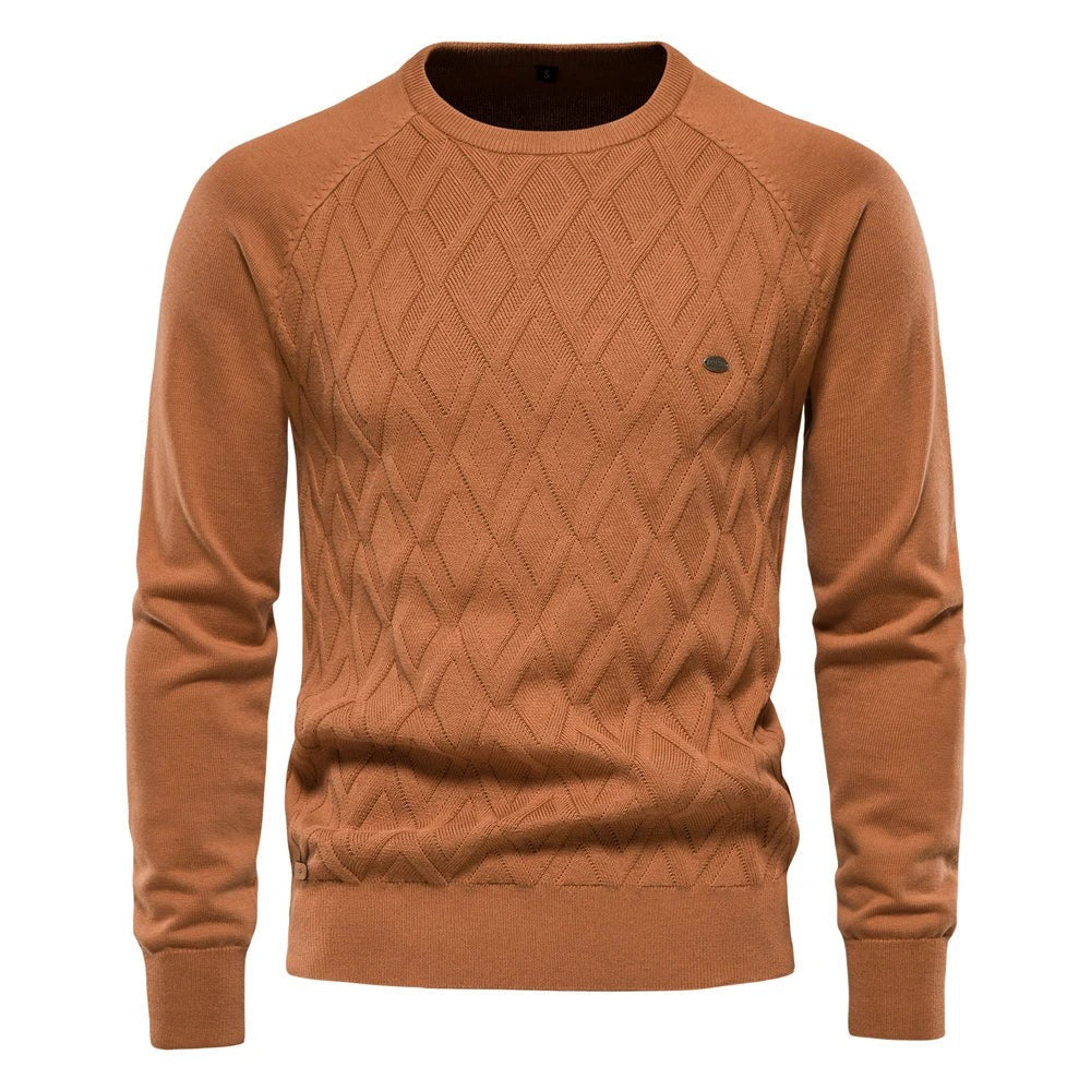 Maglione Uomo Girocollo con Motivo a Rombi in marrone