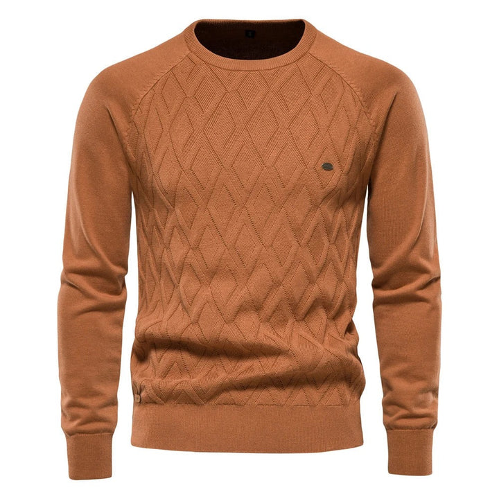 Maglione Uomo Girocollo con Motivo a Rombi in marrone