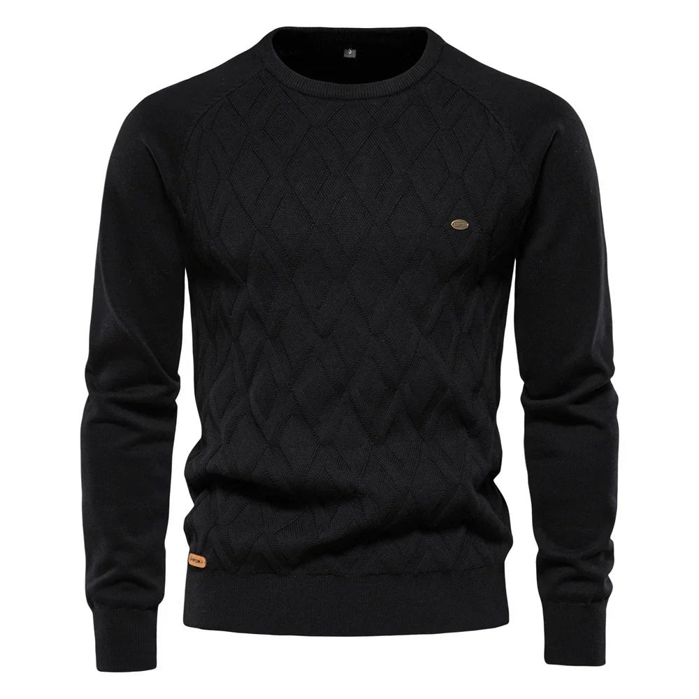 Maglione Uomo Girocollo con Motivo a Rombi in nero