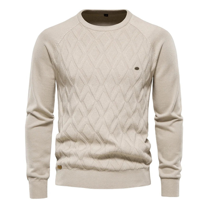 Maglione Uomo Girocollo con Motivo a Rombi in beige, vista frontale