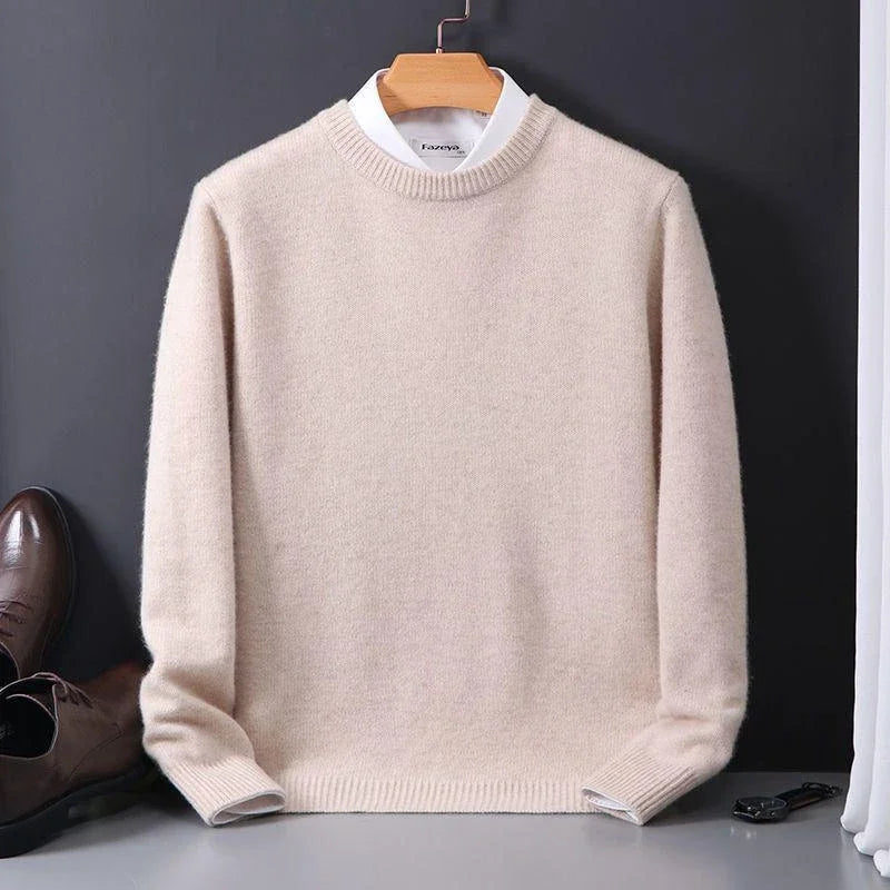 Maglione uomo girocollo in maglia fine bianco panna