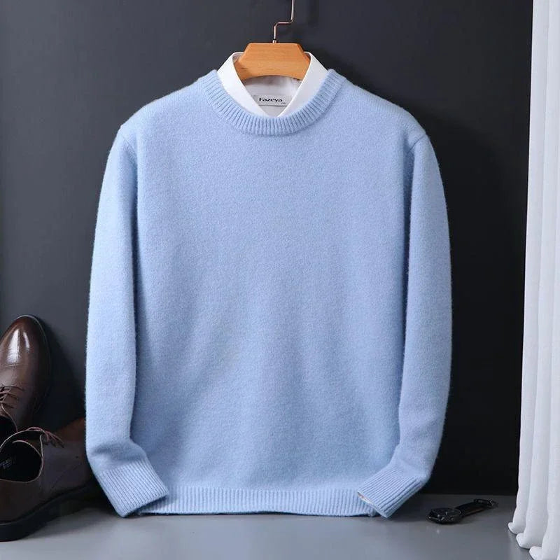 Maglione uomo girocollo in maglia fine azzurro
