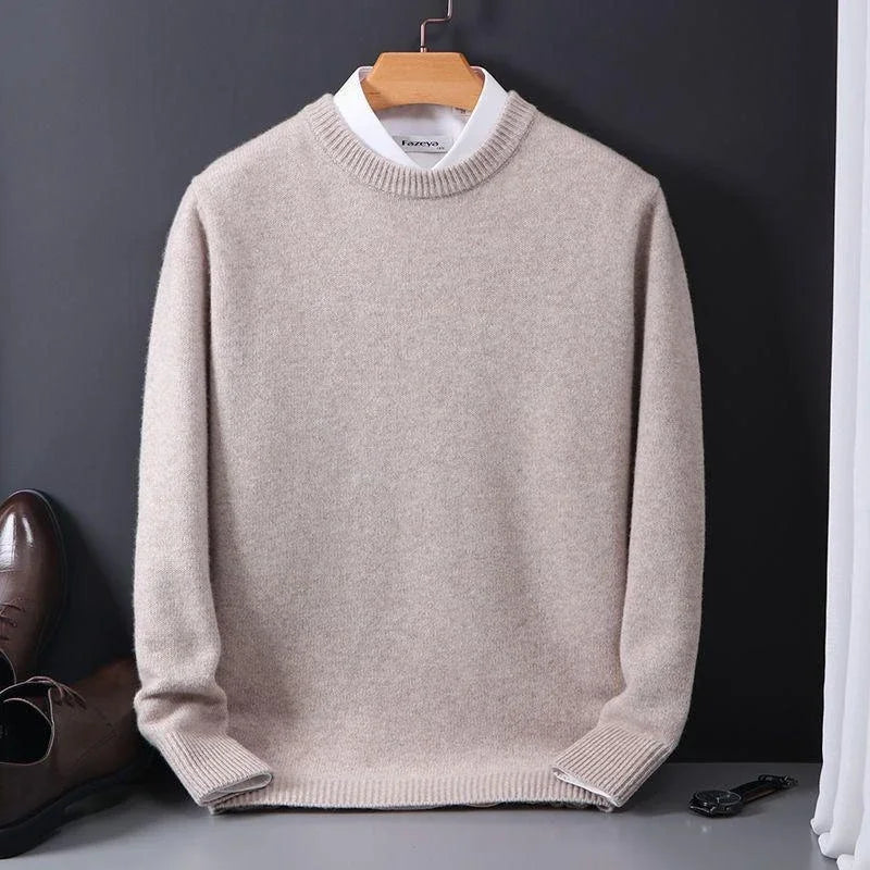 Maglione uomo girocollo in maglia fine cammello