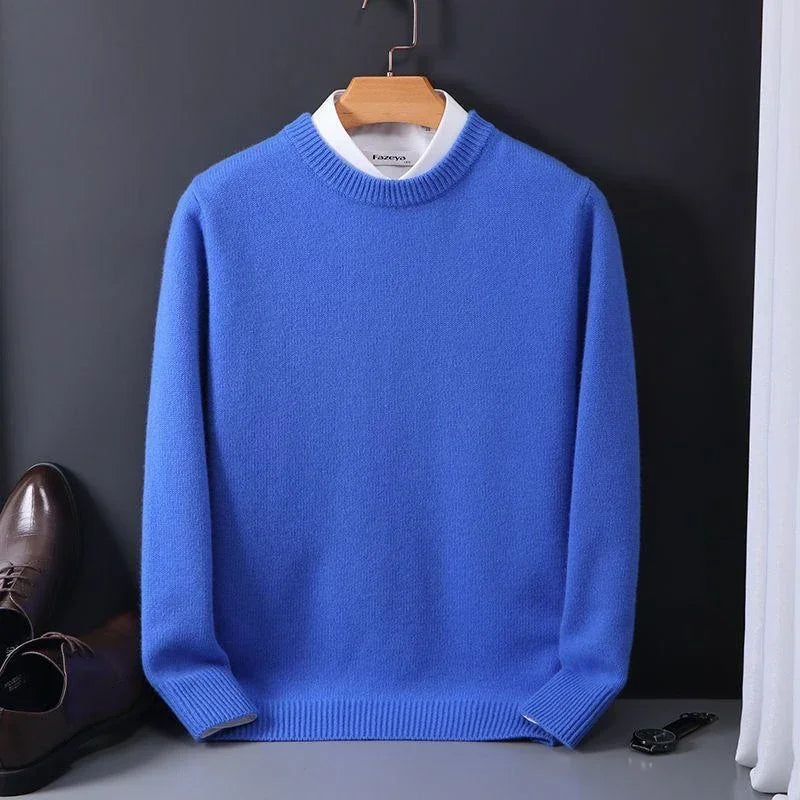 Maglione uomo girocollo in maglia fine blu