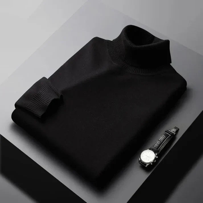 Maglione uomo a collo alto in maglia fine nero