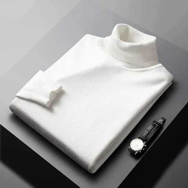 Maglione uomo a collo alto in maglia fine bianco