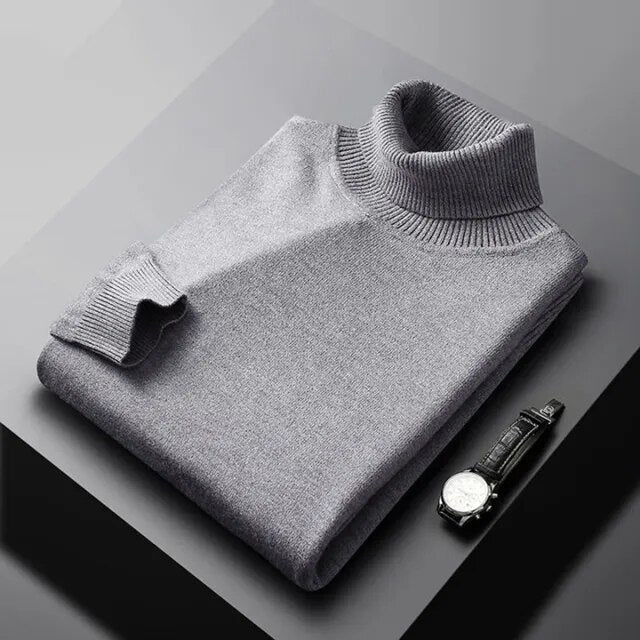Maglione uomo a collo alto in maglia fine grigio