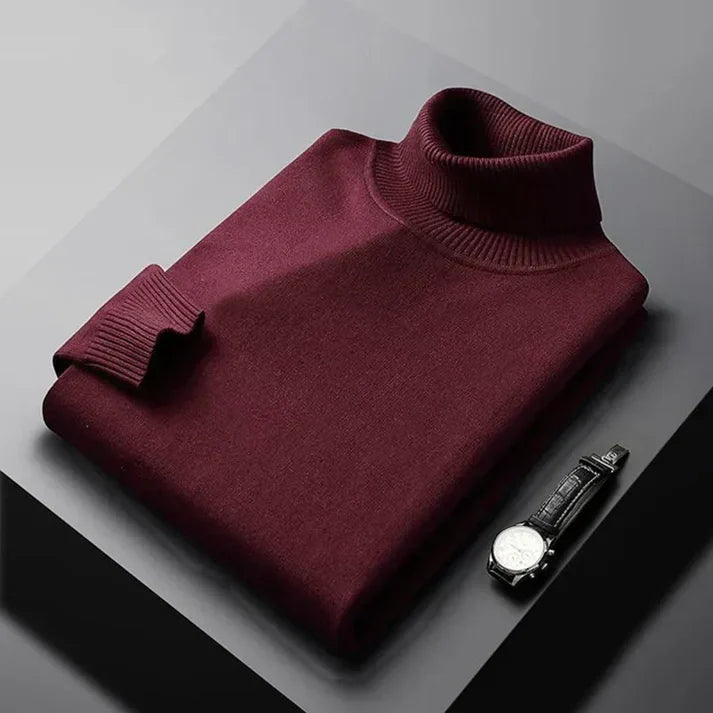 Maglione uomo a collo alto in maglia fine bordeaux