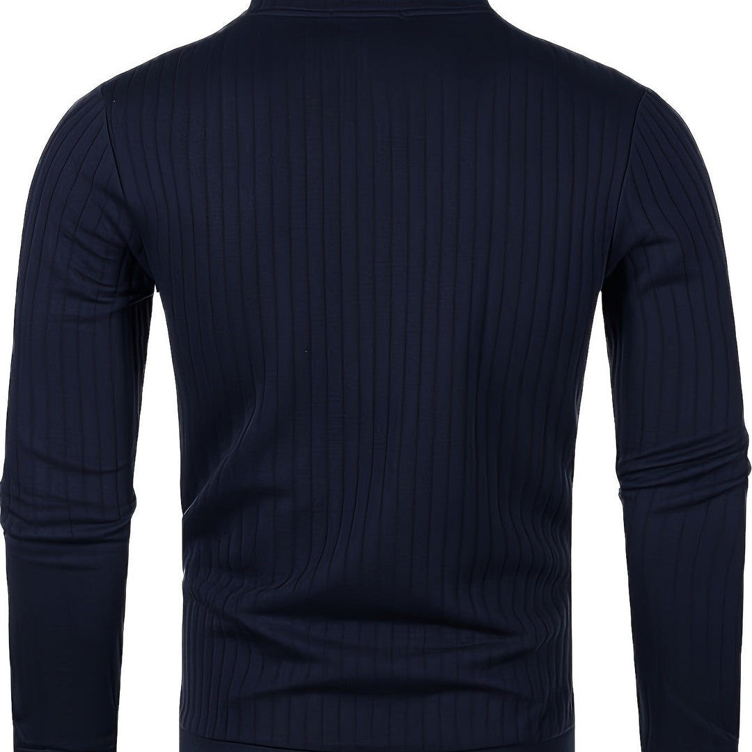 Maglione Uomo a Coste con Collo Alto e Mezza Zip in blu navy, vista piatta