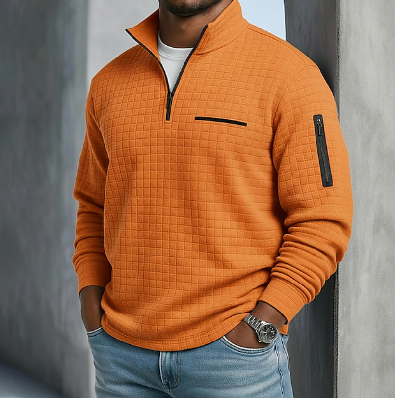 Maglione uomo a nido d'ape con colletto arancione