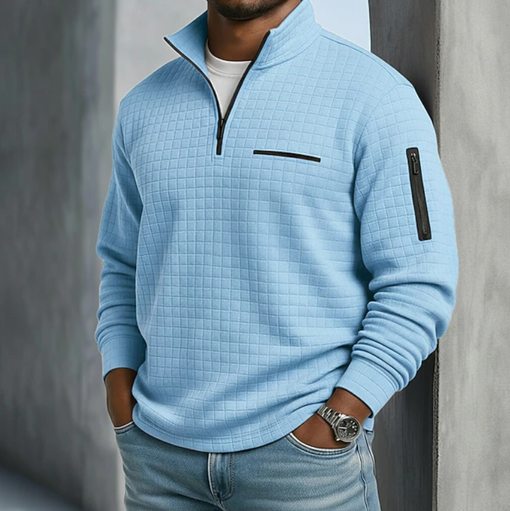 Maglione uomo a nido d'ape con colletto azzurro