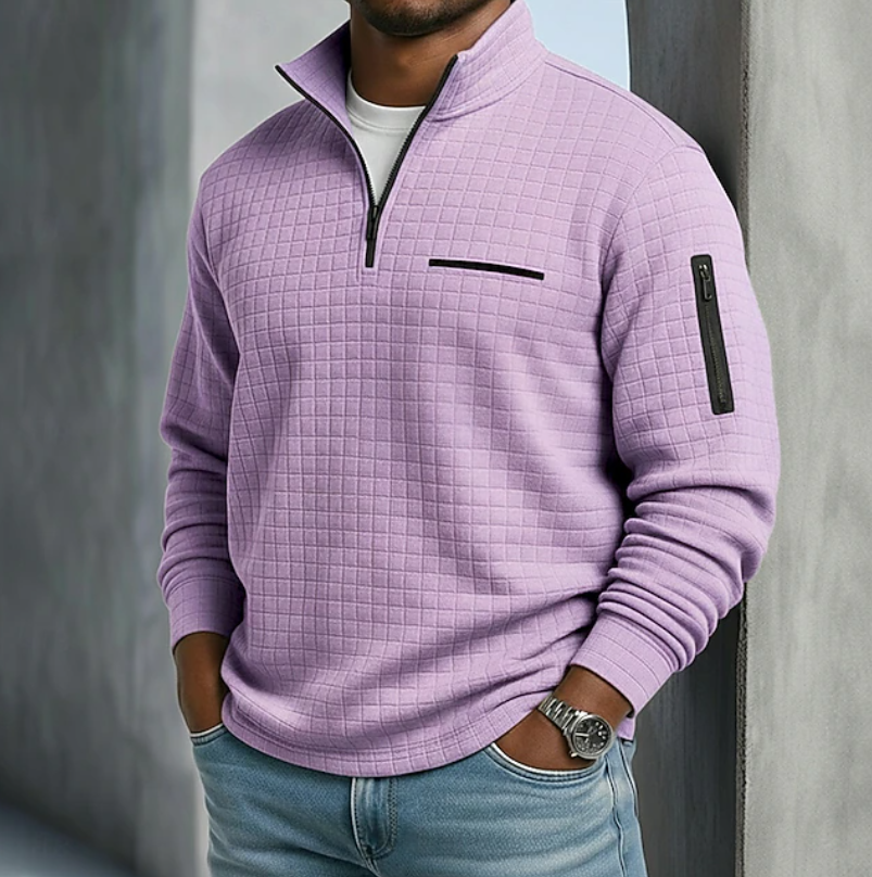 Maglione uomo a nido d'ape con colletto lilla