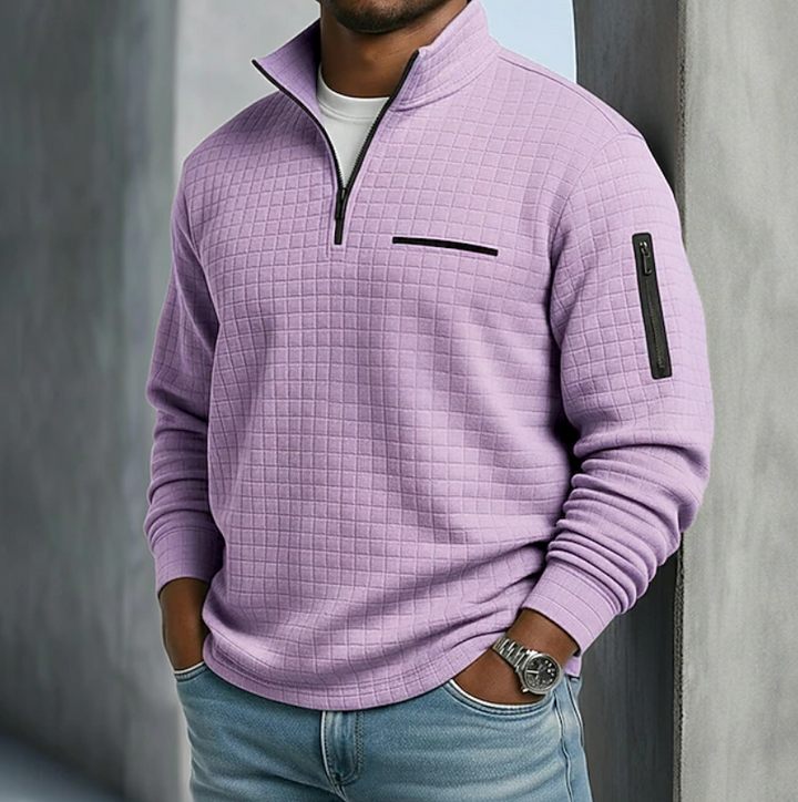 Maglione uomo a nido d'ape con colletto lilla