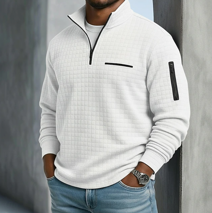 Maglione uomo a nido d'ape con colletto bianco