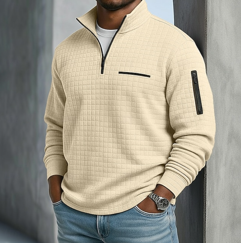 Maglione uomo a nido d'ape con colletto beige