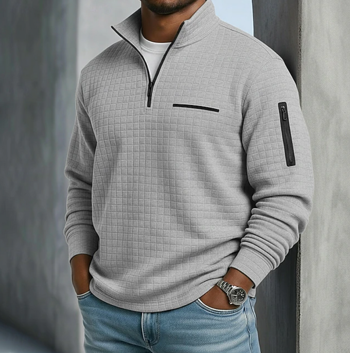 Maglione uomo a nido d'ape con colletto grigio