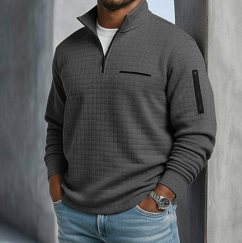 Maglione uomo a nido d'ape con colletto grigio scuro