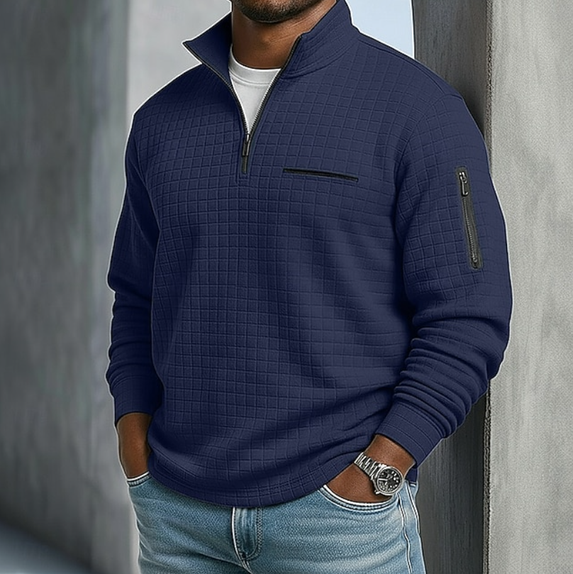 Maglione uomo a nido d'ape con colletto blu navy