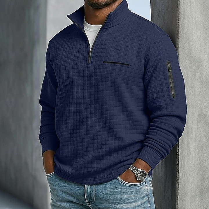 Maglione uomo a nido d'ape con colletto blu navy