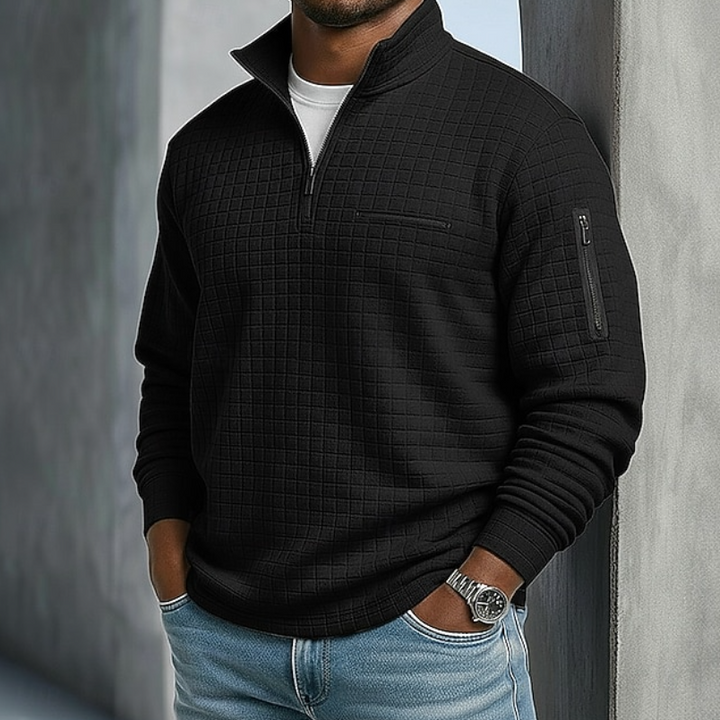 Maglione uomo a nido d'ape con colletto nero