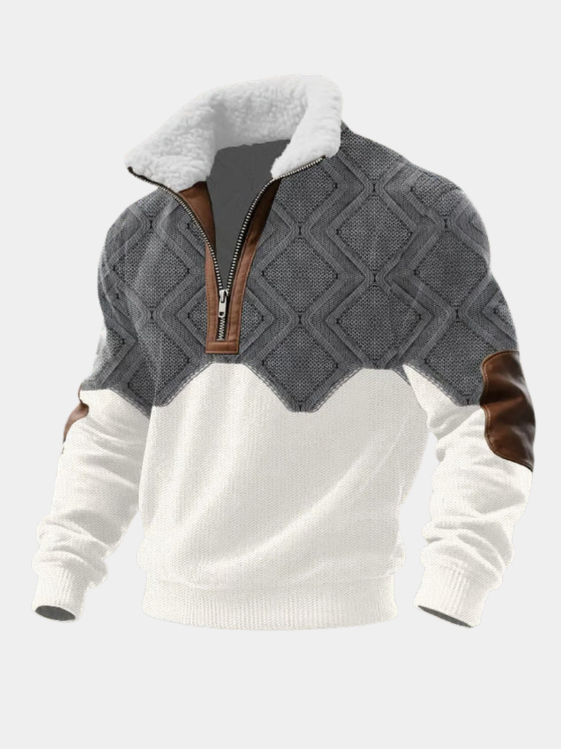 Herren-Fleecepullover mit hohem Kragen und halbem Reißverschluss mit Muster für den Winter