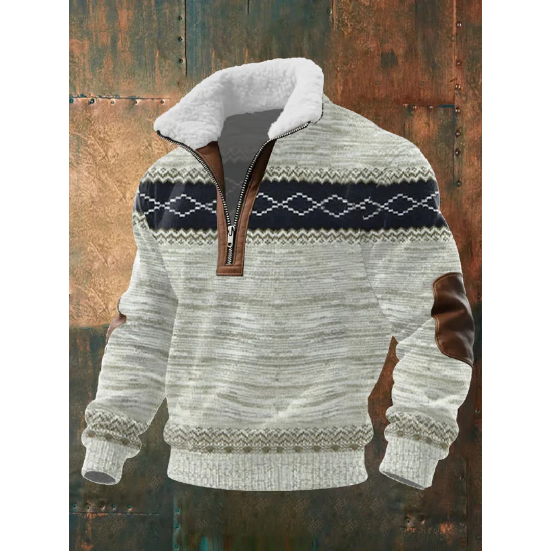 Maglione uomo con mezza zip in pile grigio e nero