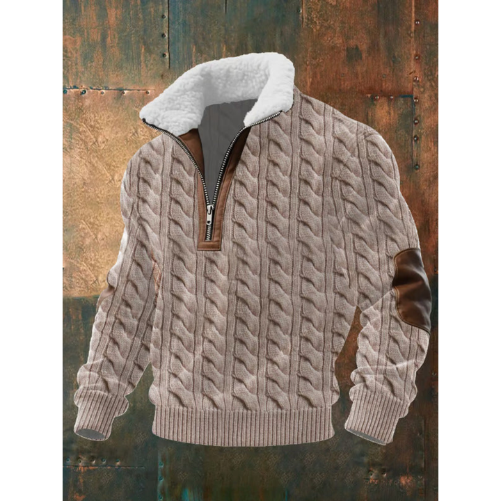 Maglione uomo con mezza zip in pile marrone chiaro