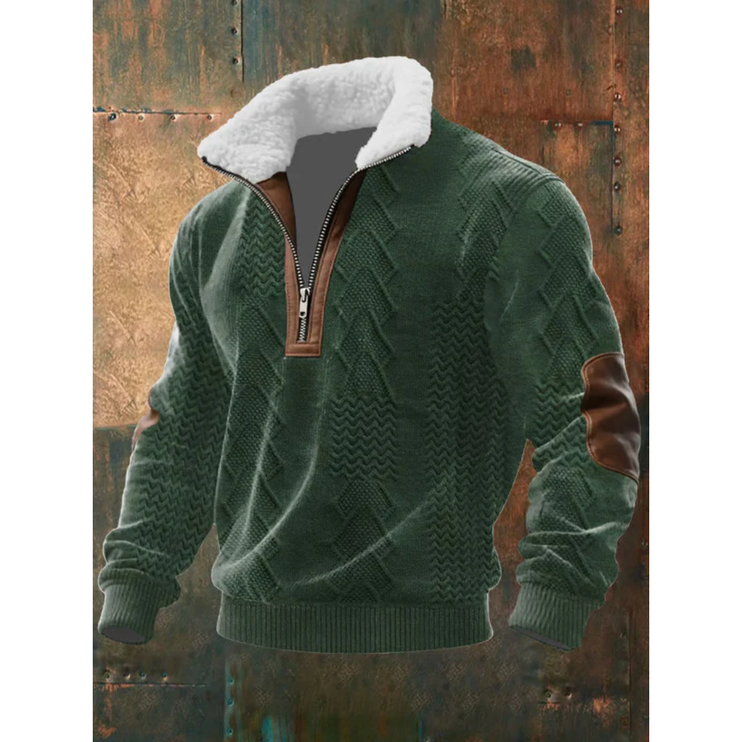 Maglione uomo con mezza zip in pile verde