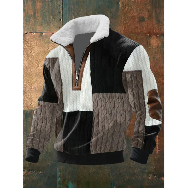 Maglione uomo con mezza zip in pile nero e grigio
