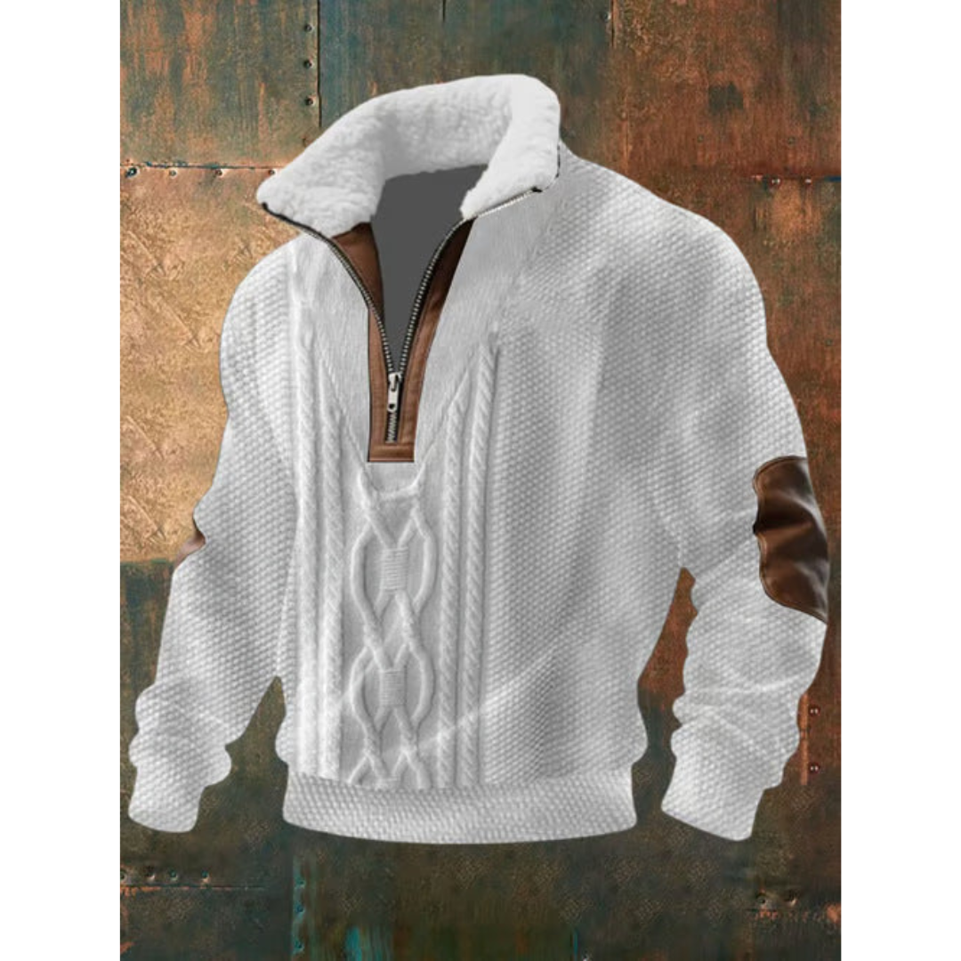 Maglione uomo con mezza zip in pile bianco