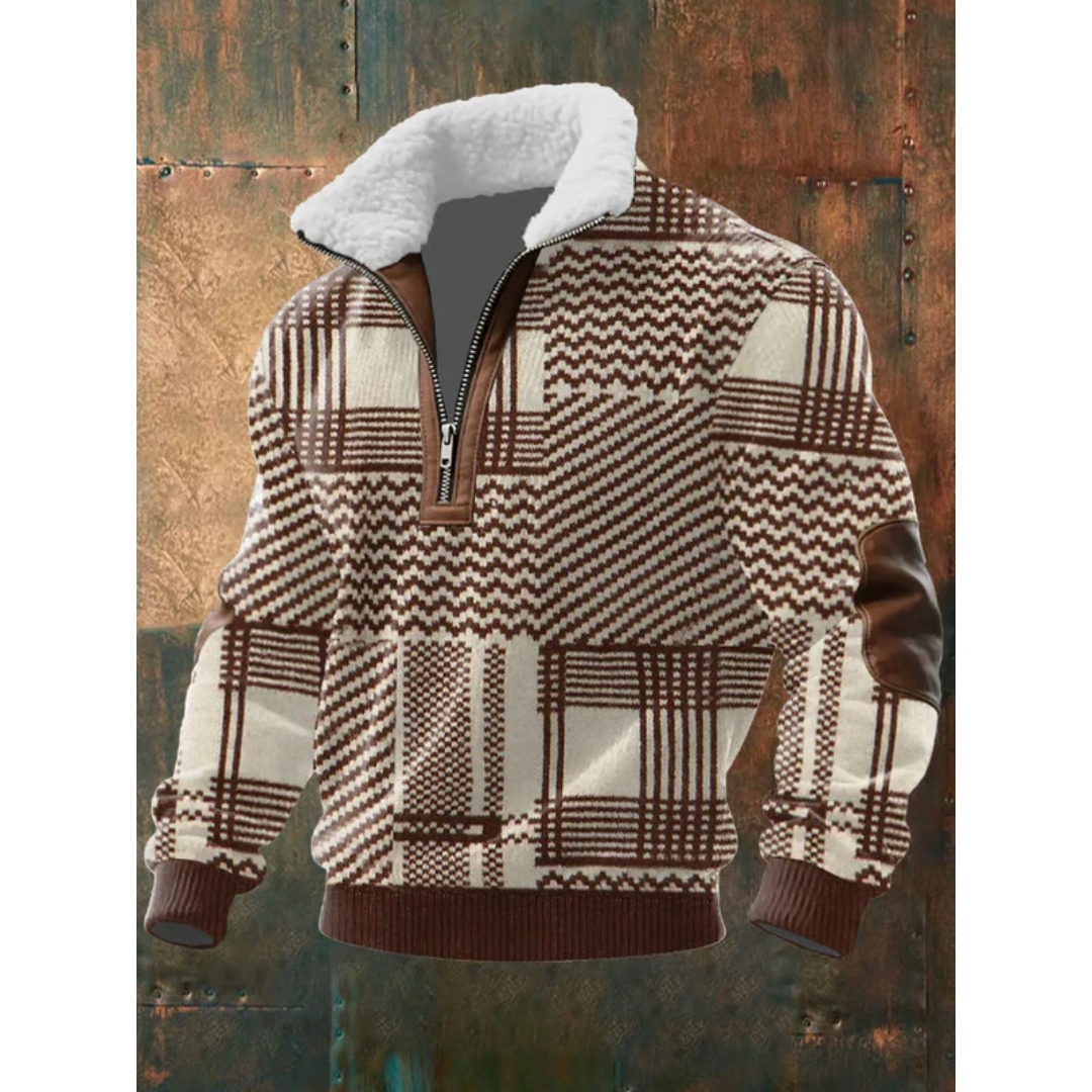 Maglione uomo con mezza zip in pile marrone