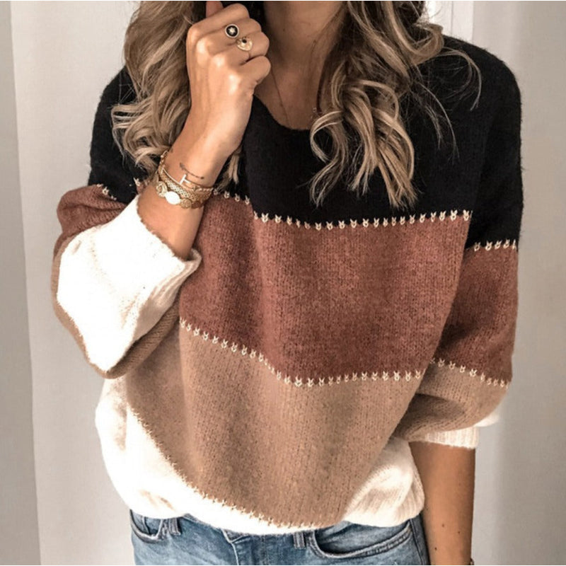 Weicher Damenpullover mit bunten Streifen für den Herbst