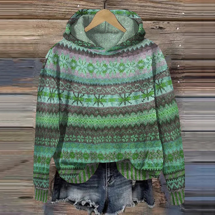 Maglione Donna con Cappuccio e Motivo Rigato Invernale