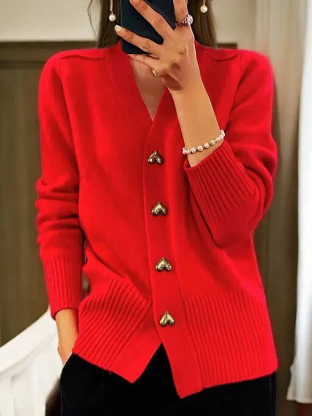Maglione Donna con Scollo a V e Bottoni
