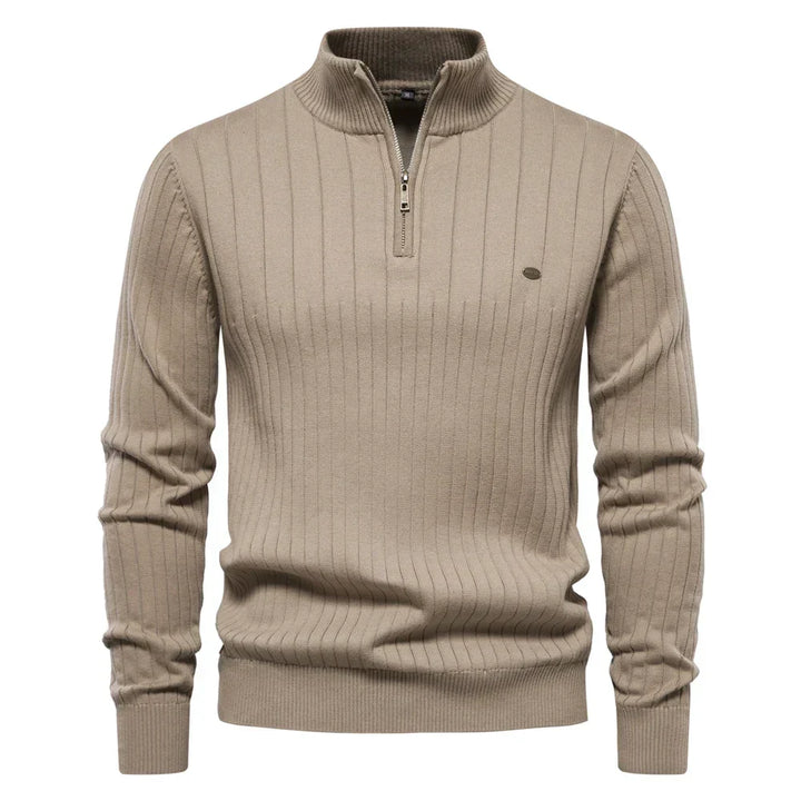 Maglione Uomo a Costine con Collo Alto Zip
