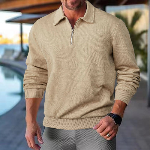 Maglione Uomo con Colletto Zip e Motivo Geometrico