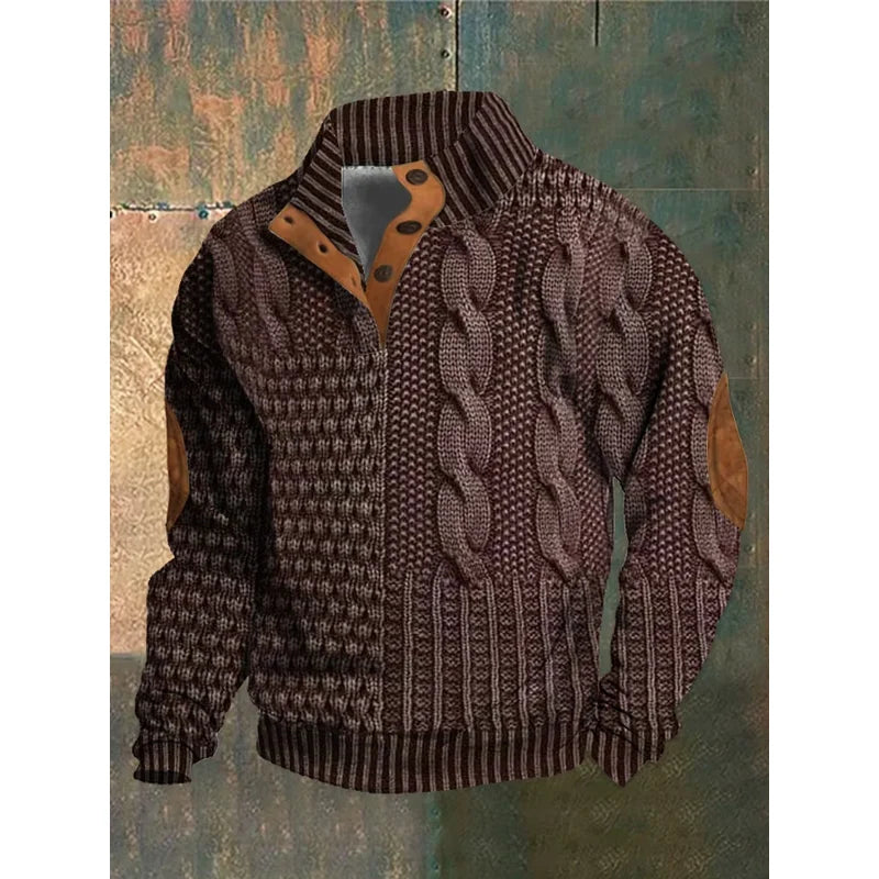 Maglione da uomo con motivo a trecce in colore marrone chiaro
