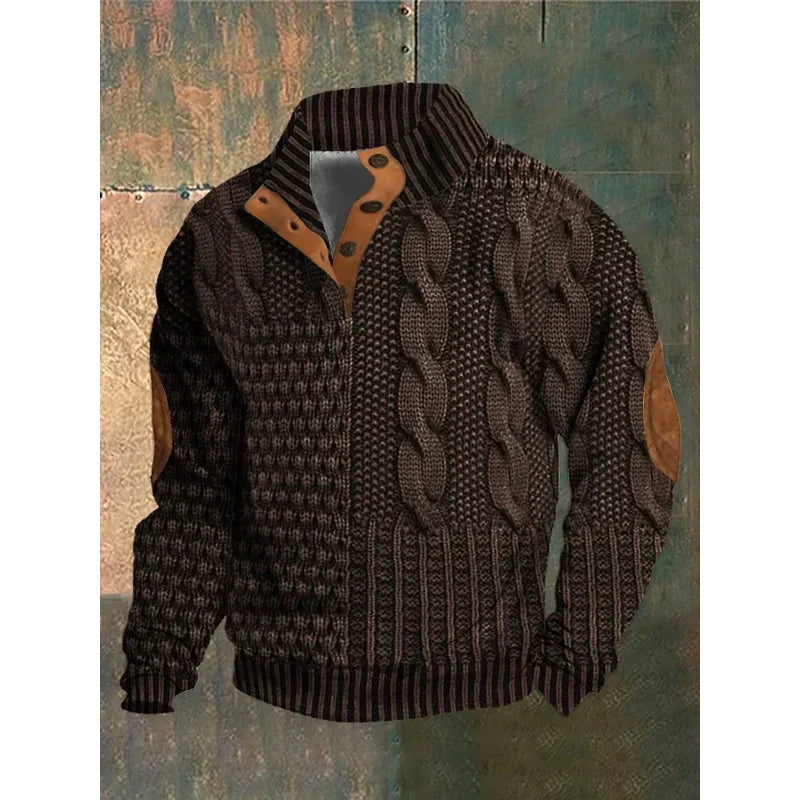 Maglione da uomo con motivo a trecce in colore marrone