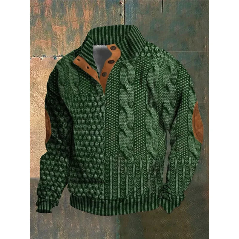 Maglione da uomo con motivo a trecce in colore verde