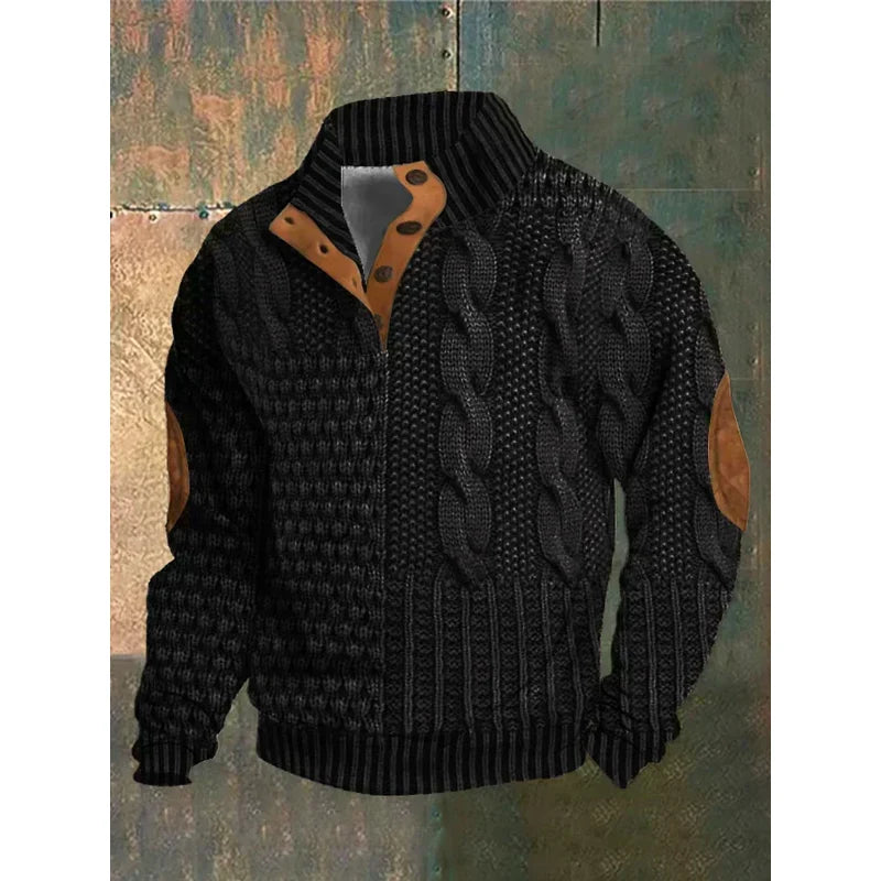 Maglione da uomo con motivo a trecce in colore nero