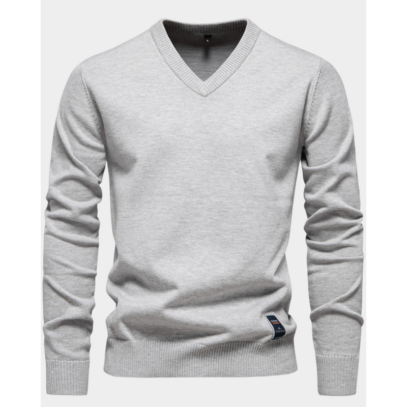 Maglione con scollo a V da uomo in colore grigio chiaro
