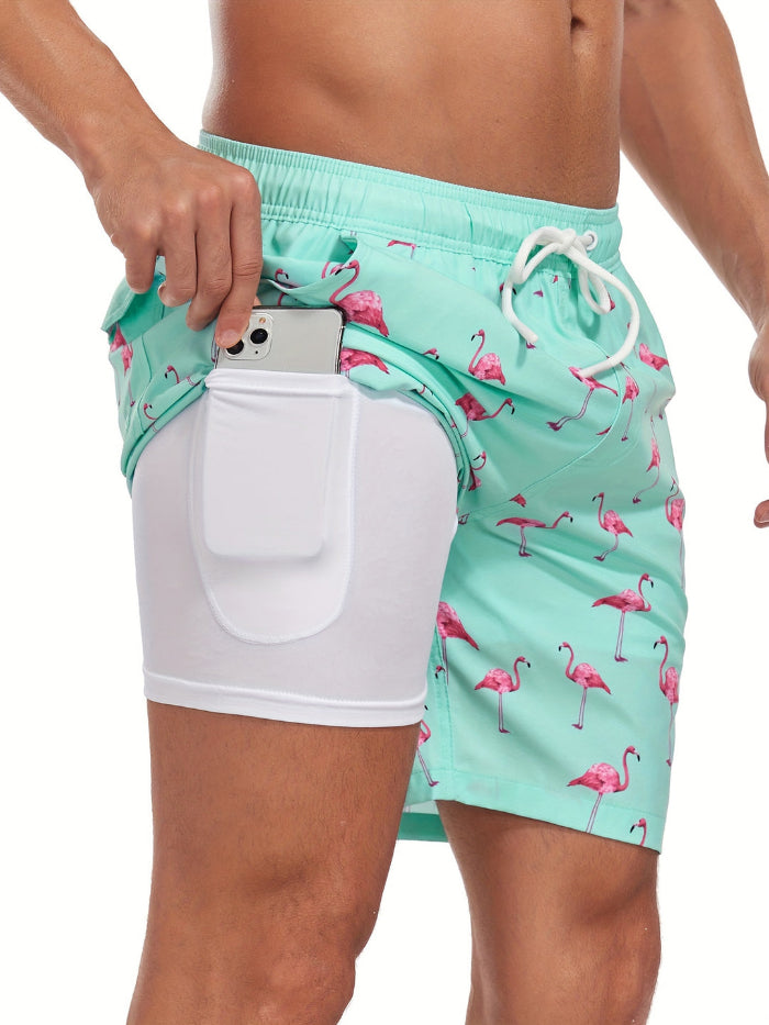 Pantaloncini da bagno da uomo con tasca per telefono